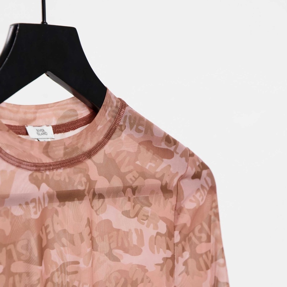 RIVER ISLAND | Pink Camo Mash Women's Long Sleeve Top